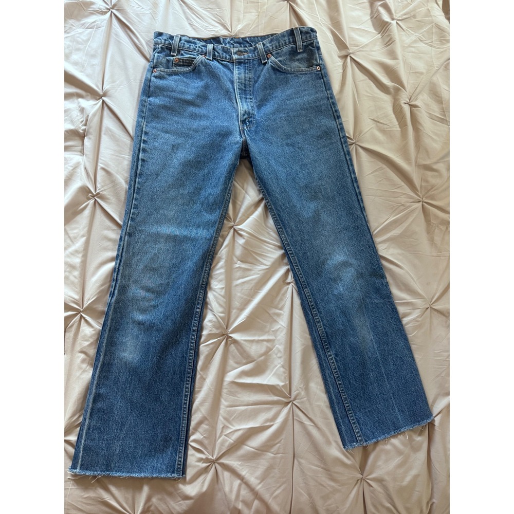 Vintage Levis 517 Orange Tab Jeans Made in USA Raw Hem Blue Denim 35x36 Tag